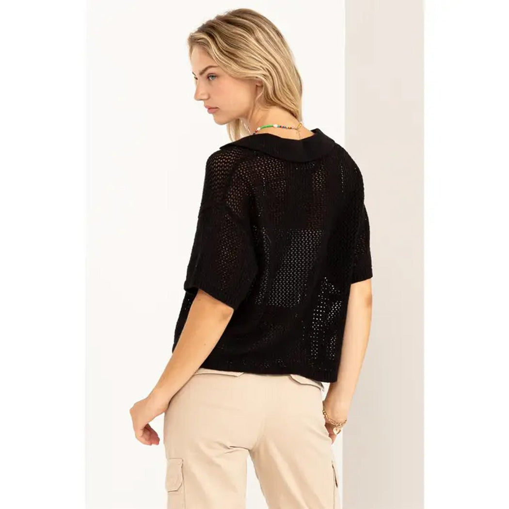 Fast Paced Knit Collared Top in Black - Lockwood Shop - Double Zero