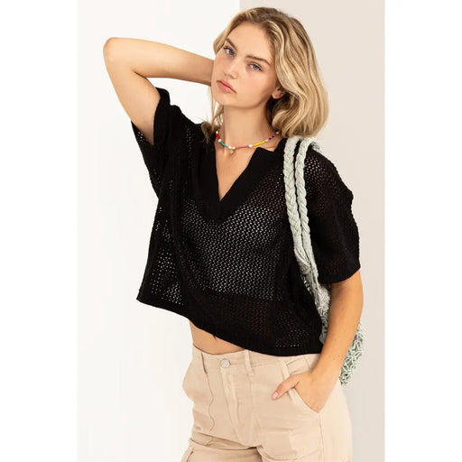 Fast Paced Knit Collared Top in Black - Lockwood Shop - Double Zero