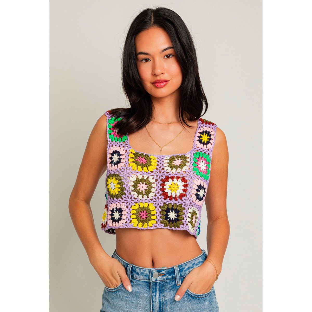 Granny Square Sweater Vest in Lavender Multi - Lockwood Shop - Le Lis