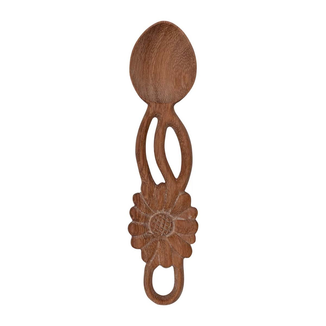 Hand-Carved Doussie Wood Spoon with Flower Handle - Lockwood Shop - Creative Co-Op