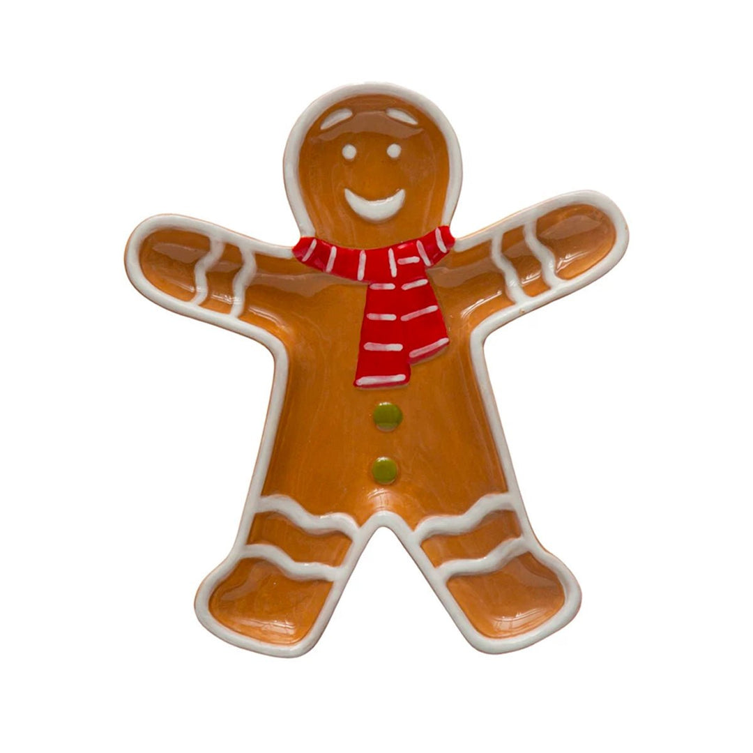Hand-Painted Ceramic Gingerbread Man Shaped Platter - Lockwood Shop - Creative Co-Op
