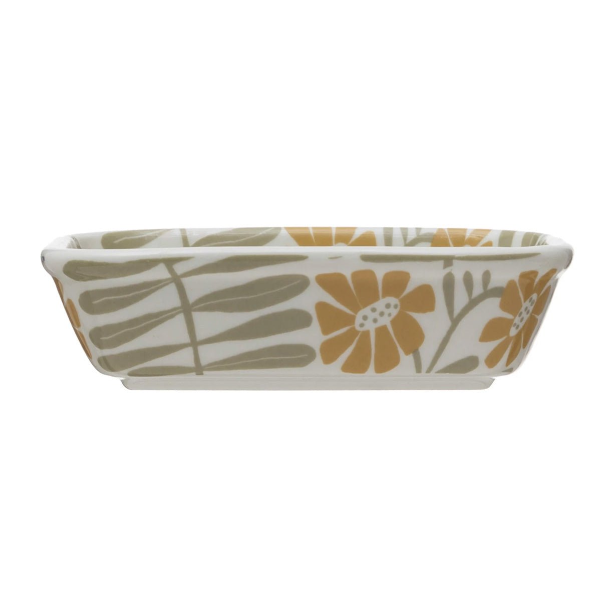 Hand-Stamped Stoneware Soap Dish w/ Flowers - Lockwood Shop - Creative Co-Op