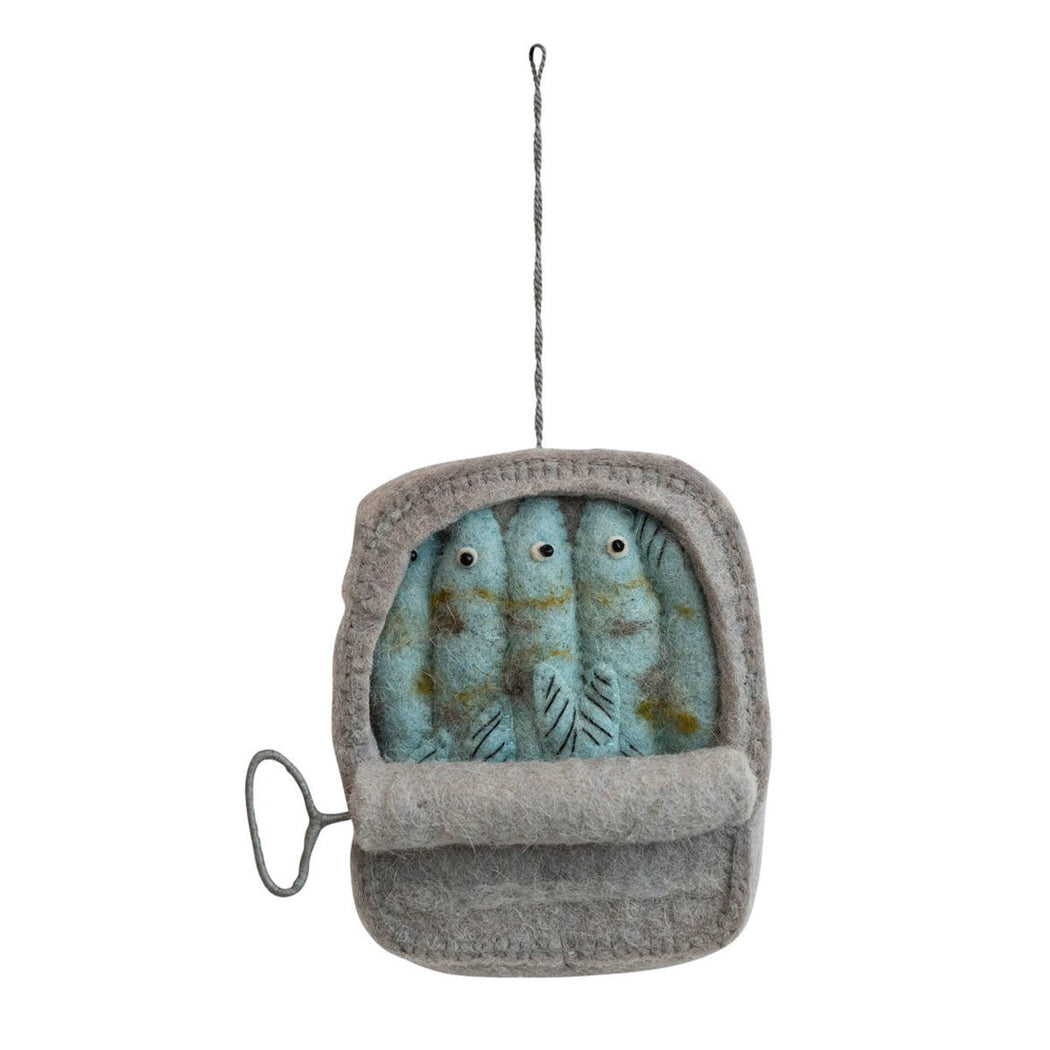 Handmade Wool Felt Sardines in Can Ornament - Lockwood Shop - Creative Co-Op