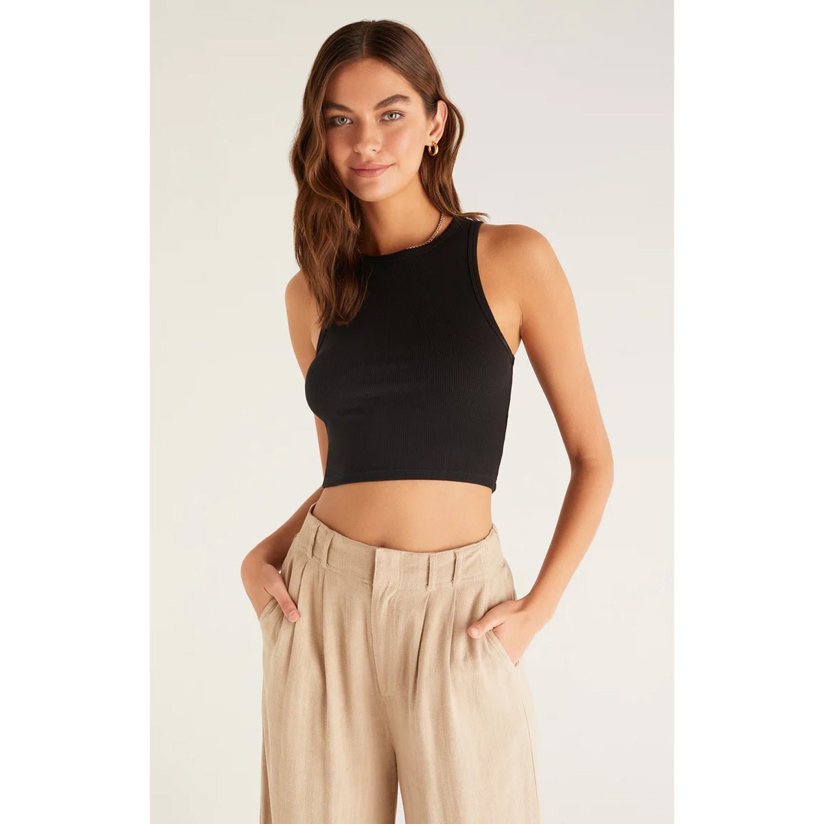 Hannah Crop Rib Tank in Black - Lockwood Shop - Z Supply