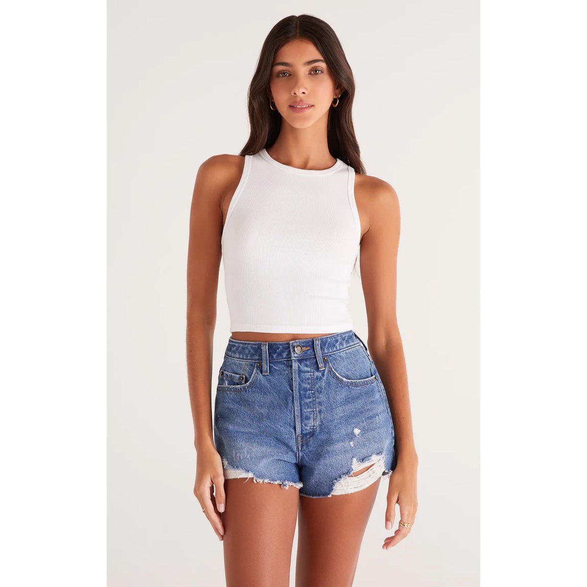 Hannah Crop Rib Tank in White - Lockwood Shop - Z Supply