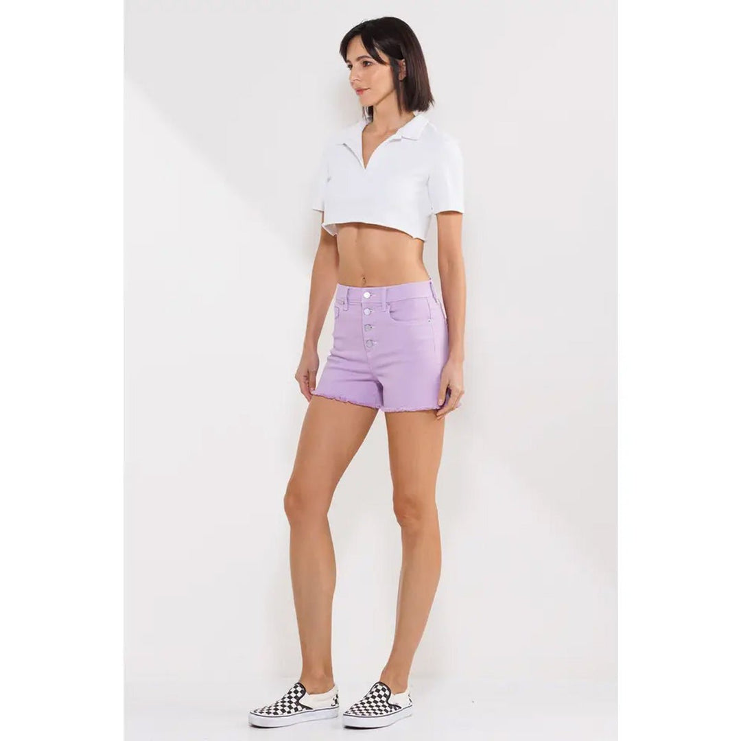 High Rise Fray Hem 90s Shorts in Lilac - Lockwood Shop - Sneak Peek