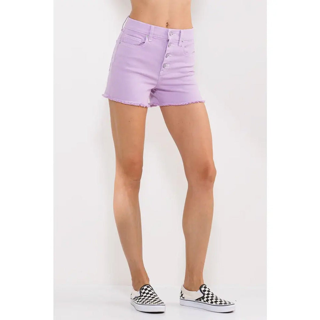 High Rise Fray Hem 90s Shorts in Lilac - Lockwood Shop - Sneak Peek
