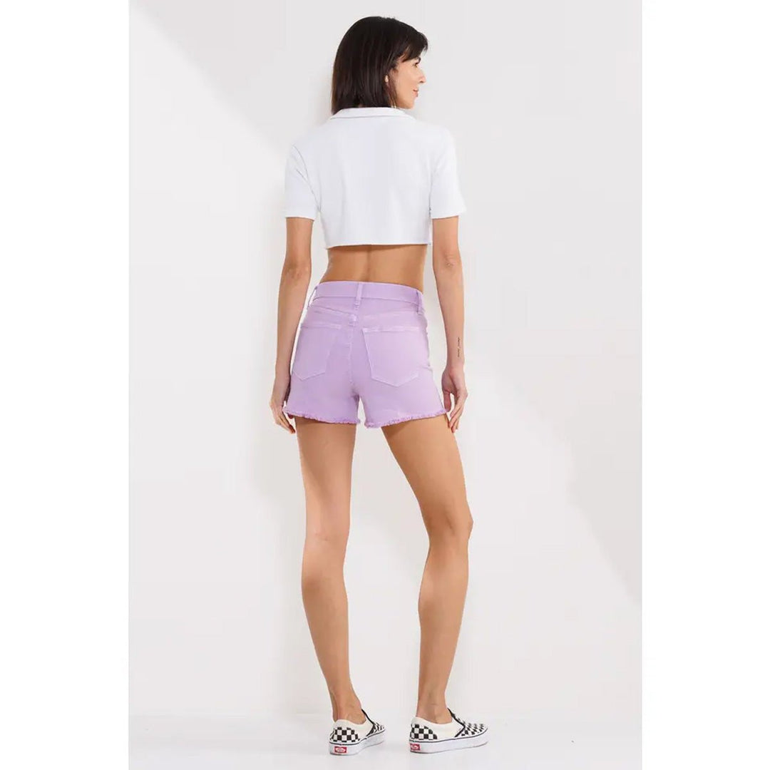 High Rise Fray Hem 90s Shorts in Lilac - Lockwood Shop - Sneak Peek