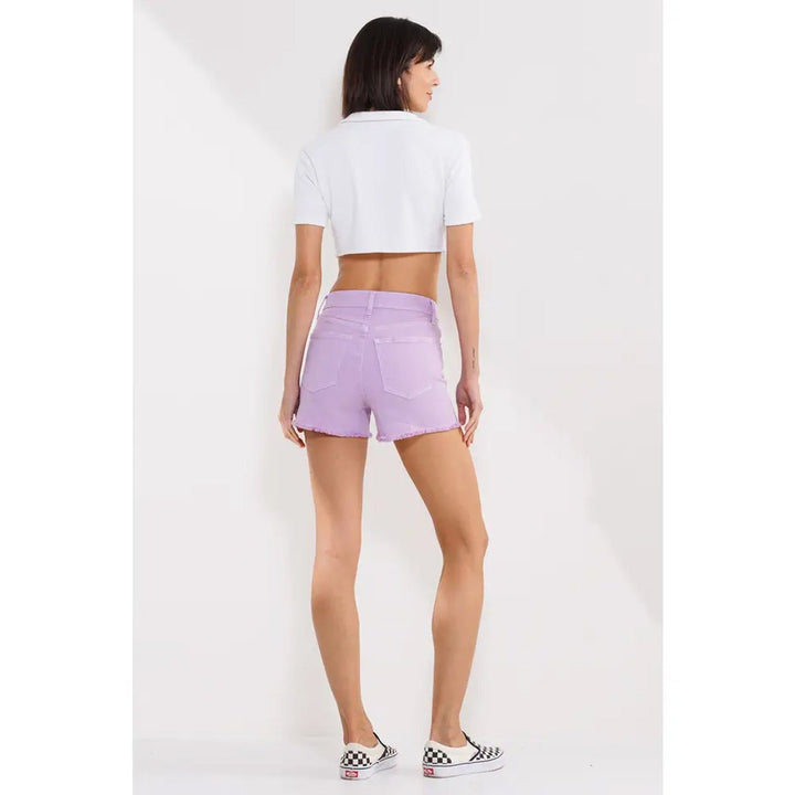 High Rise Fray Hem 90s Shorts in Lilac - Lockwood Shop - Sneak Peek