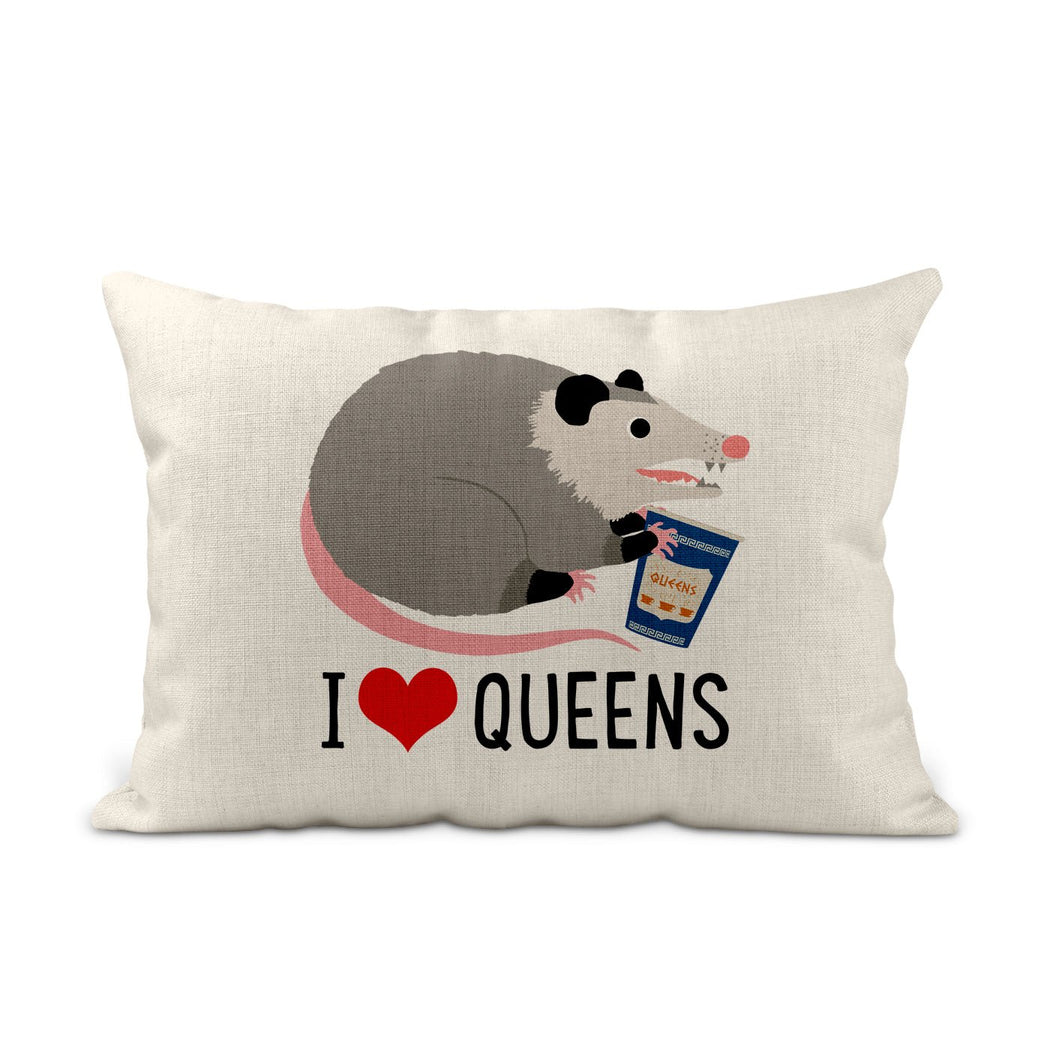 I Heart Queens Opossum Lumbar Pillow - Lockwood Shop - Rock Scissor Paper