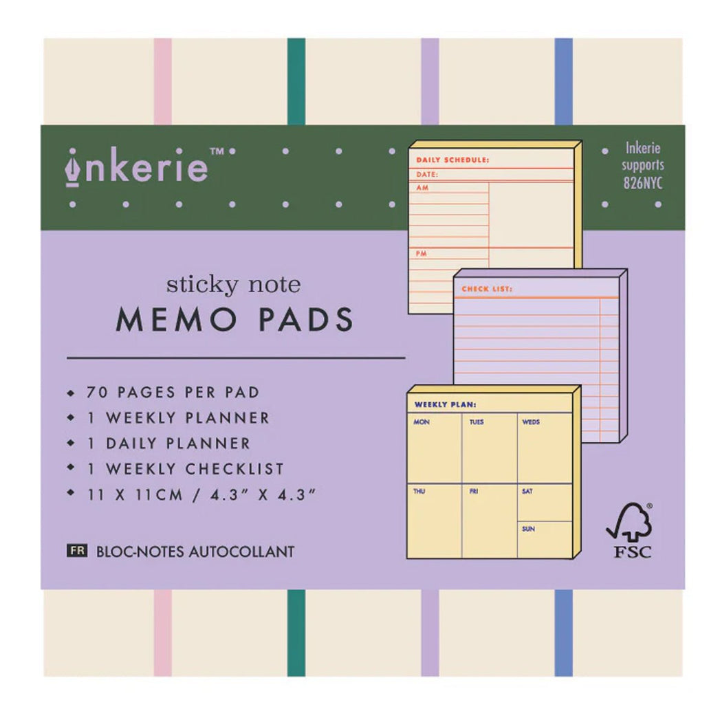 Inkerie Set of 3 Sticky Note Memo Pads - Lockwood Shop - Kikkerland