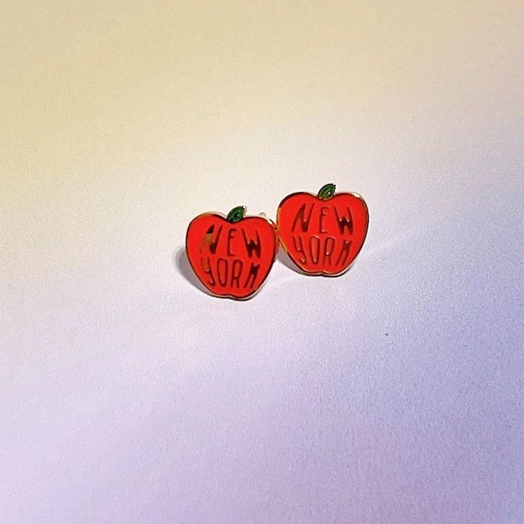New York Apple Enamel Charm Stud Earrings - Gold - Lockwood Shop - Mure &amp; Grand