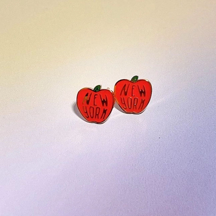 New York Apple Enamel Charm Stud Earrings - Gold - Lockwood Shop - Mure &amp; Grand
