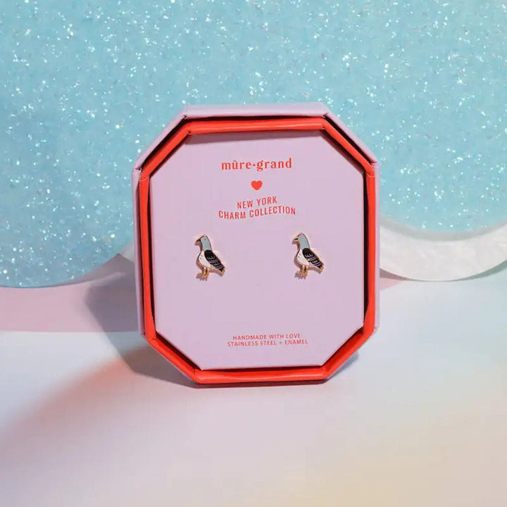 New York Pigeon Enamel Charm Stud Earrings - Gold - Lockwood Shop - Mure &amp; Grand