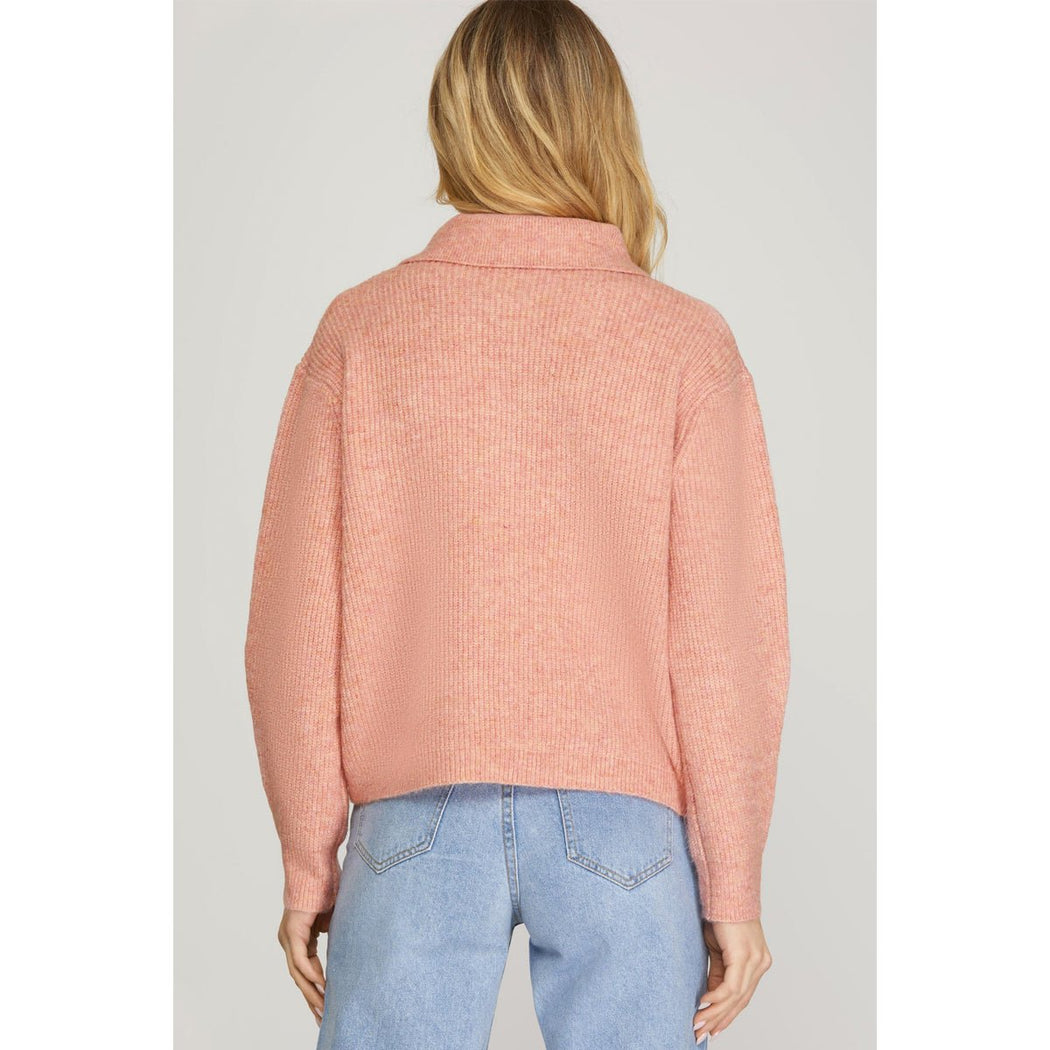 Notch Neck Button Down Sweater in Rose - Lockwood Shop - She & Sky