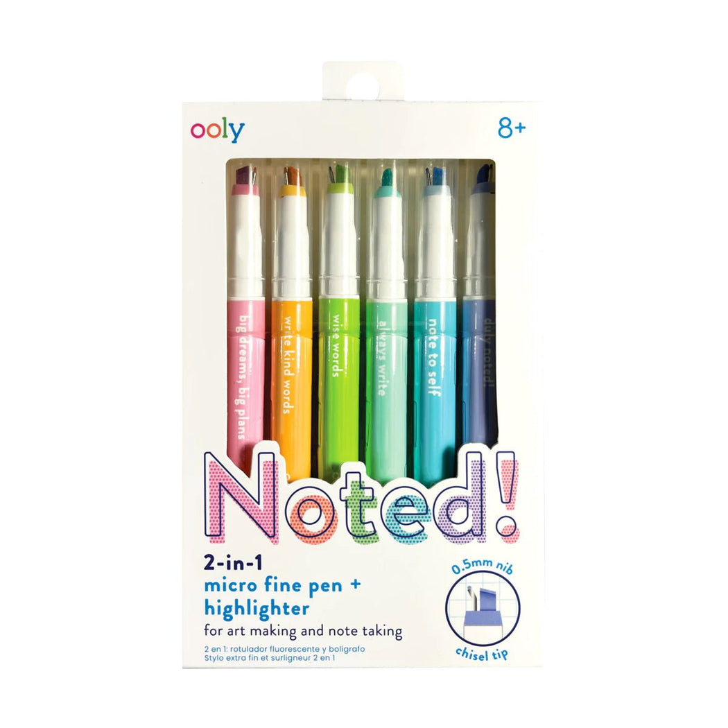 Noted! 2-in-1 Micro Fine Tip Pens & Highlighters - Set of 6 - Lockwood Shop - Ooly