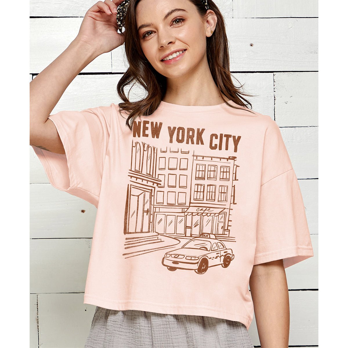 NYC Taxi Corner Crop Tee in Cream Pink - Lockwood Shop - Honestee
