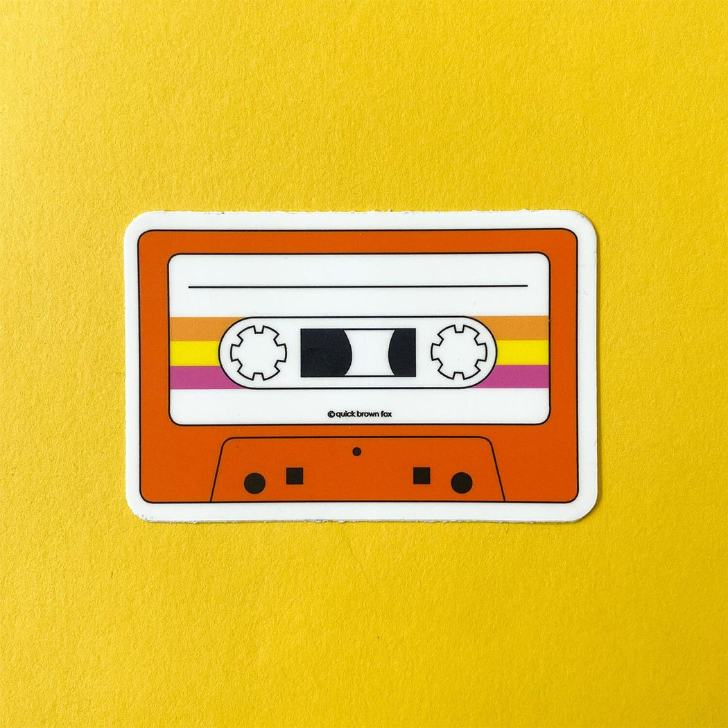 Orange Cassette Tape Sticker - Lockwood Shop - Quick Brown Fox