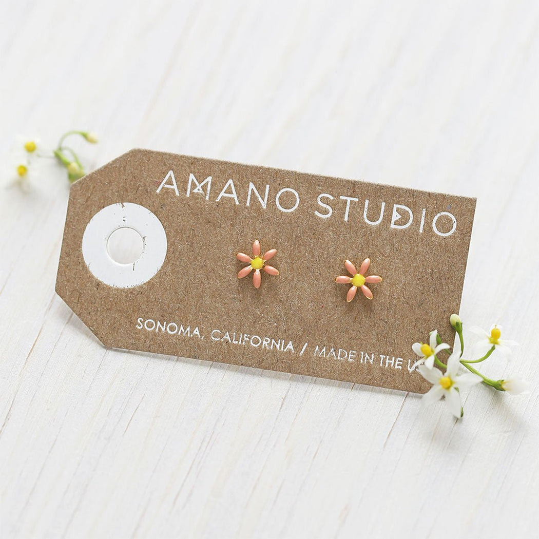 Pink Daisy Flower Stud Earrings - Lockwood Shop - Amano
