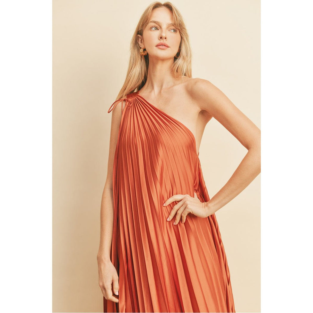 Pretty Pleats One-Shoulder Dress in Burnt Sienna - Lockwood Shop - Dress Forum