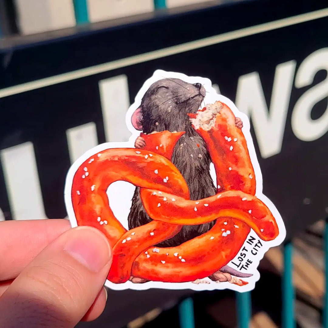 Pretzel Lover Rat Sticker - Lockwood Shop - Santi of All Trades