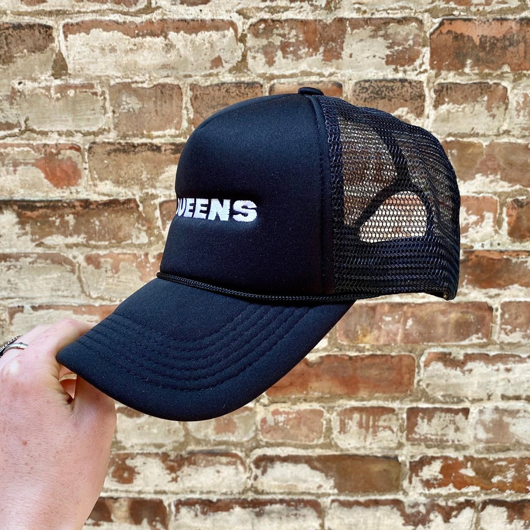 Queens Trucker Hat- Black w/ White - Lockwood Shop - J &amp; Jin Trading Corp