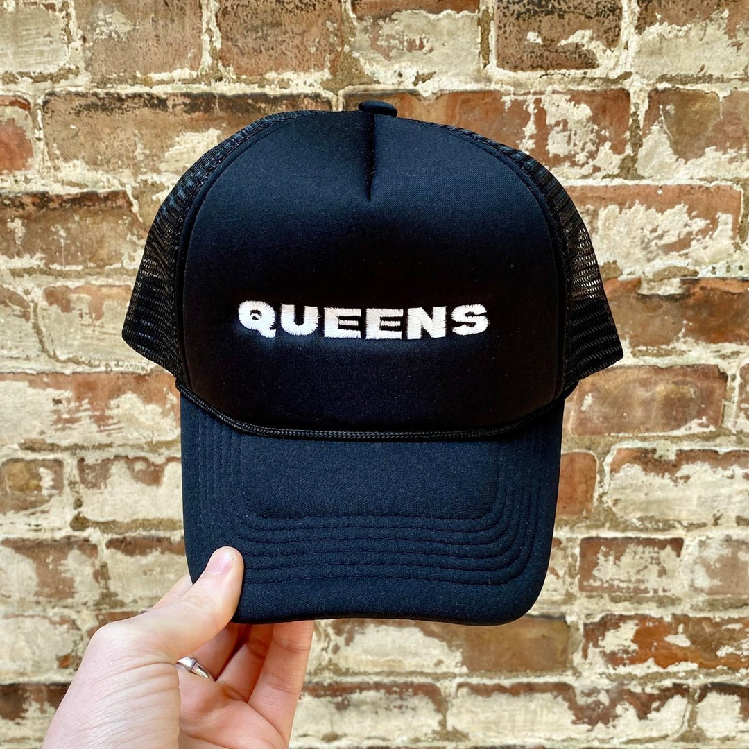 Queens Trucker Hat- Black w/ White - Lockwood Shop - J &amp; Jin Trading Corp
