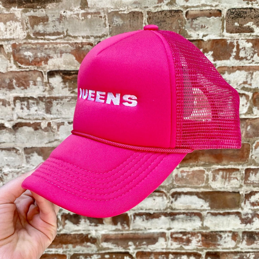 Queens Trucker Hat- Pink w/ White - Lockwood Shop - J &amp; Jin Trading Corp