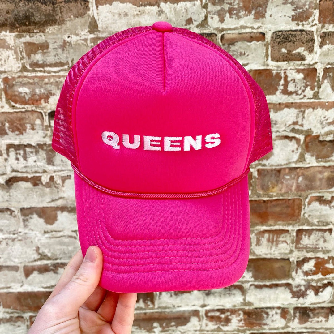 Queens Trucker Hat- Pink w/ White - Lockwood Shop - J &amp; Jin Trading Corp