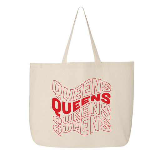 Queens Wavy Repeat Tote Bag - Neutral tote with red ink -Lockwood Shop - MAYB TMRW