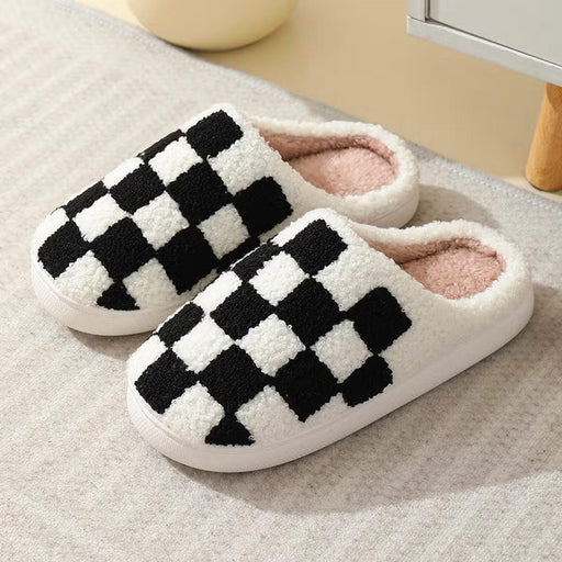 Simple Checker Cotton Slippers in Black - Lockwood Shop - Accity