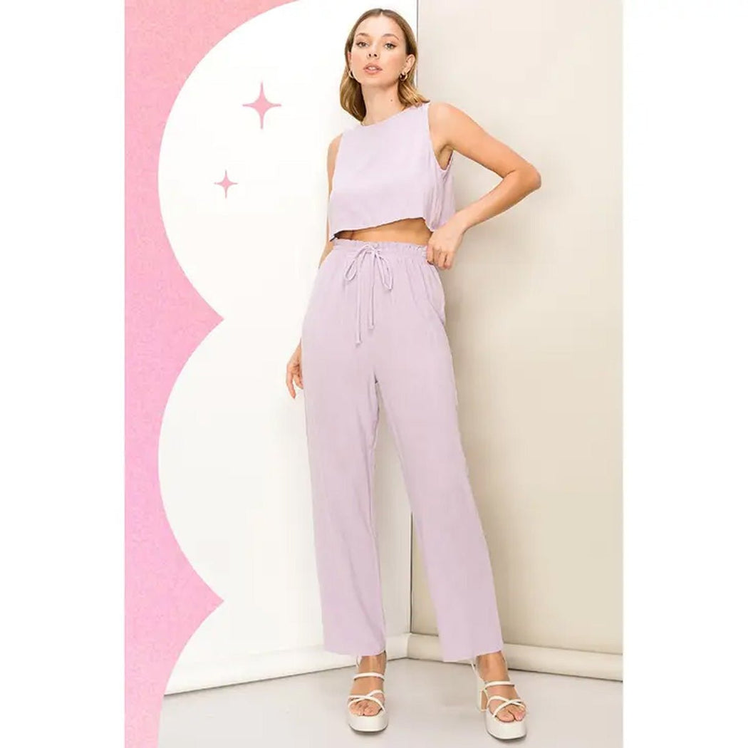 Simply You Sleeveless Top & Pants Set in Lavender - Lockwood Shop - Hyfve