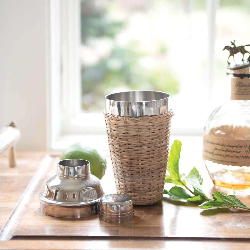 Stainless Steel Cocktail Shaker with Rattan Sleeve - Lockwood Shop - Creative Co-Op