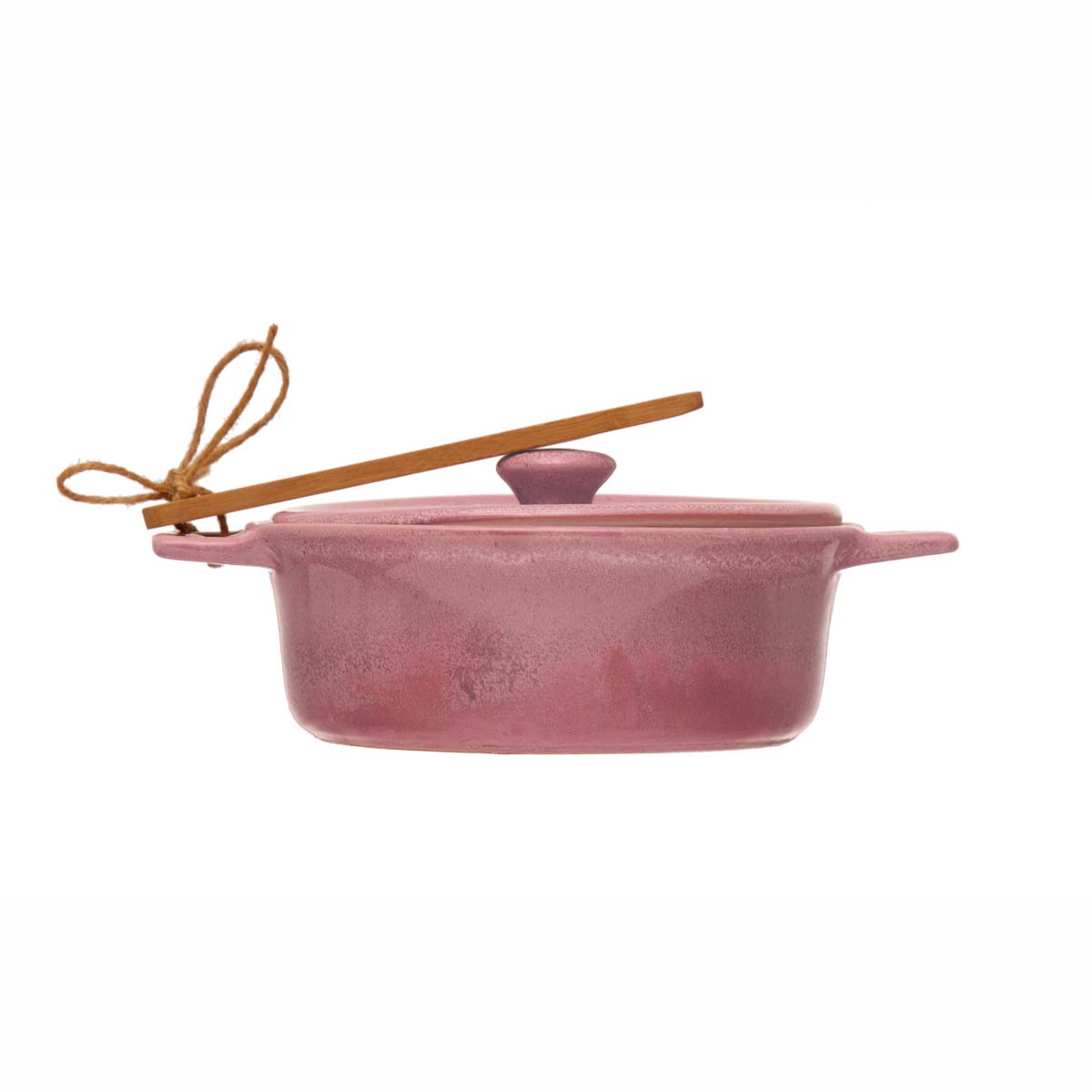 Stoneware Brie Baker with Bamboo Spreader in Pink - Lockwood Shop - Creative Co-Op