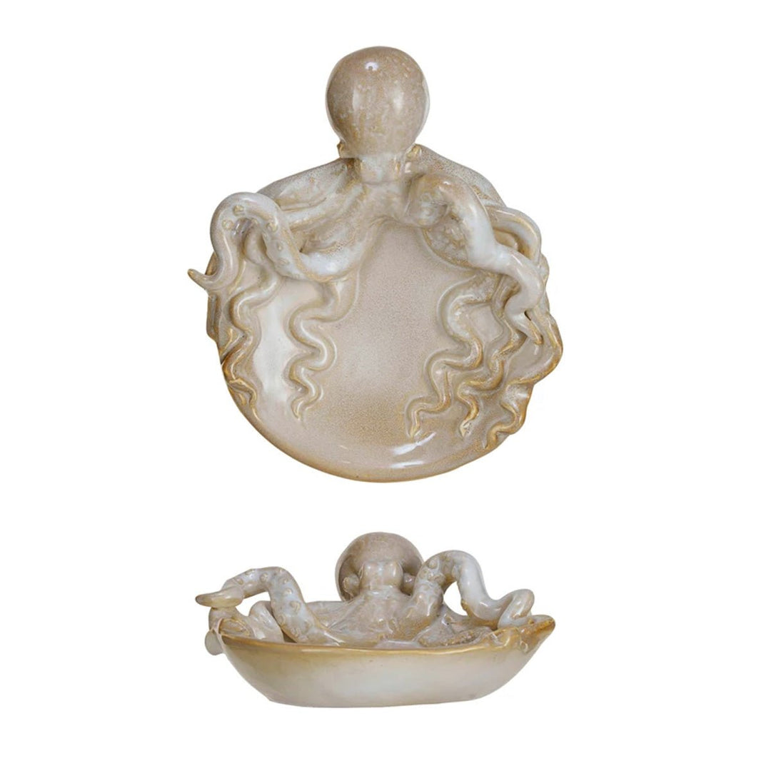 Stoneware Dish w/ Octopus - Lockwood Shop - Creative Co-Op