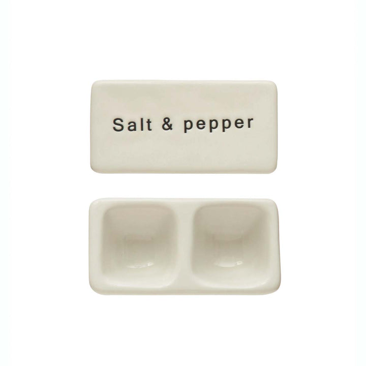 Stoneware Pinch Pot with Lid "Salt and Pepper" - Lockwood Shop - Creative Co-Op