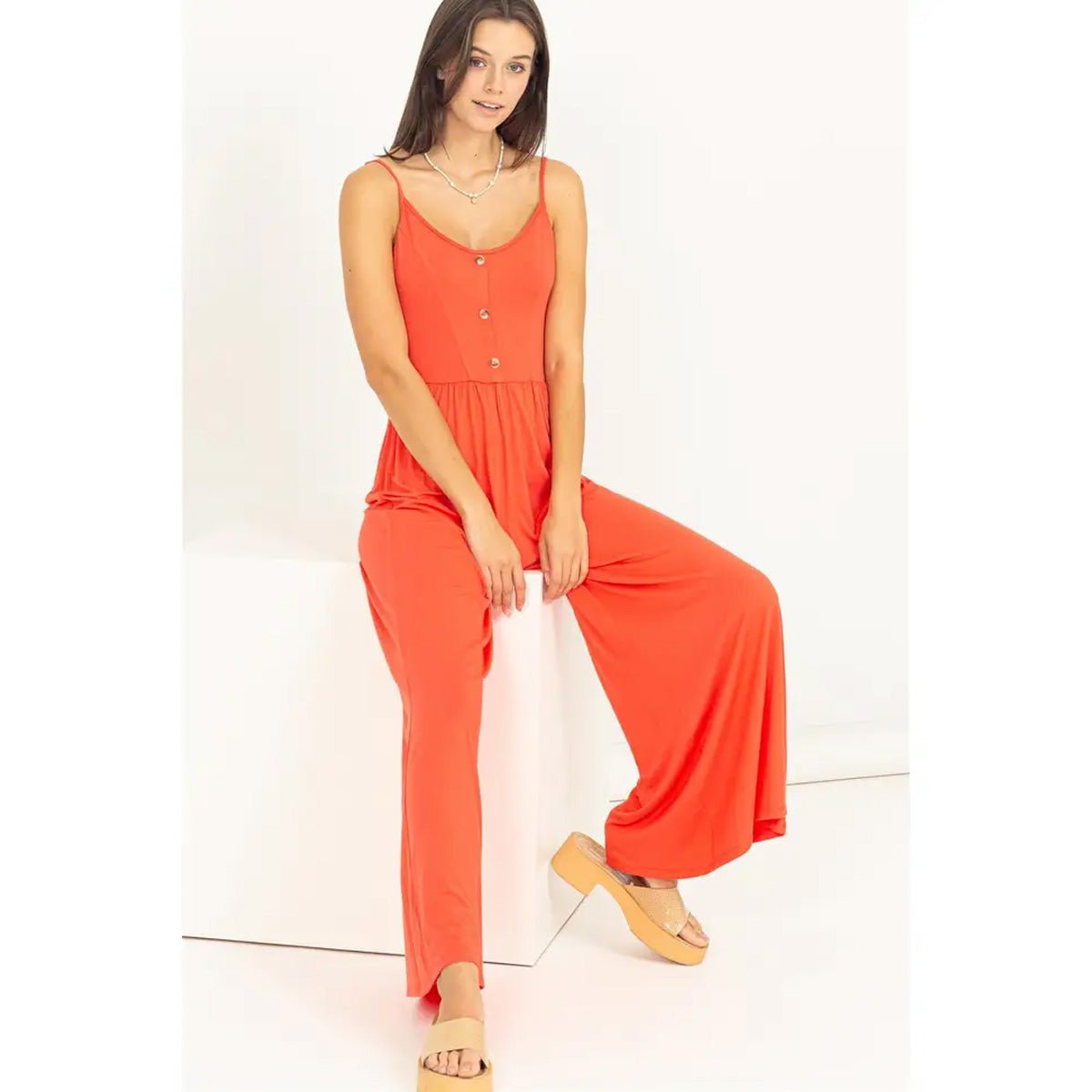 Urban Touch Sleeveless Jumpsuit in Orange Coral - Lockwood Shop - Hyfve