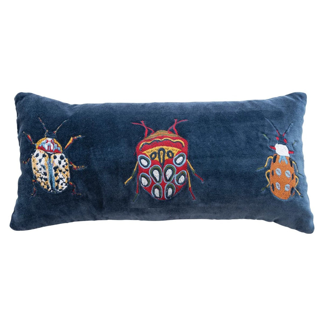 Velvet Embroidered Lumbar Pillow w/ Beetles - Lockwood Shop - Creative Co-Op