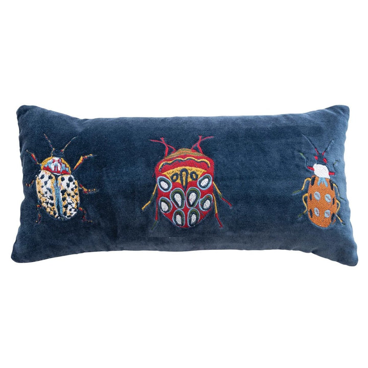 Velvet Embroidered Lumbar Pillow w/ Beetles - Lockwood Shop - Creative Co-Op