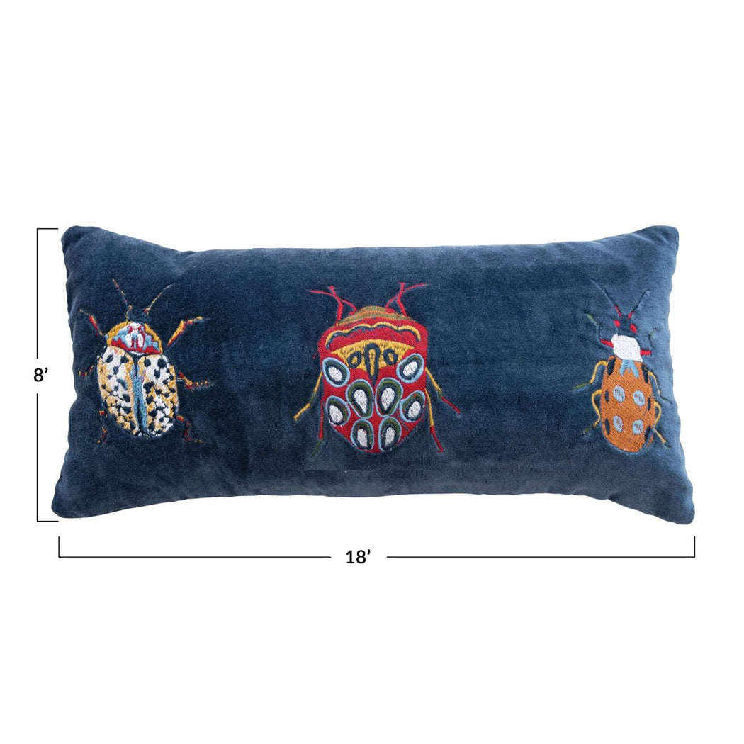 Velvet Embroidered Lumbar Pillow w/ Beetles - Lockwood Shop - Creative Co-Op