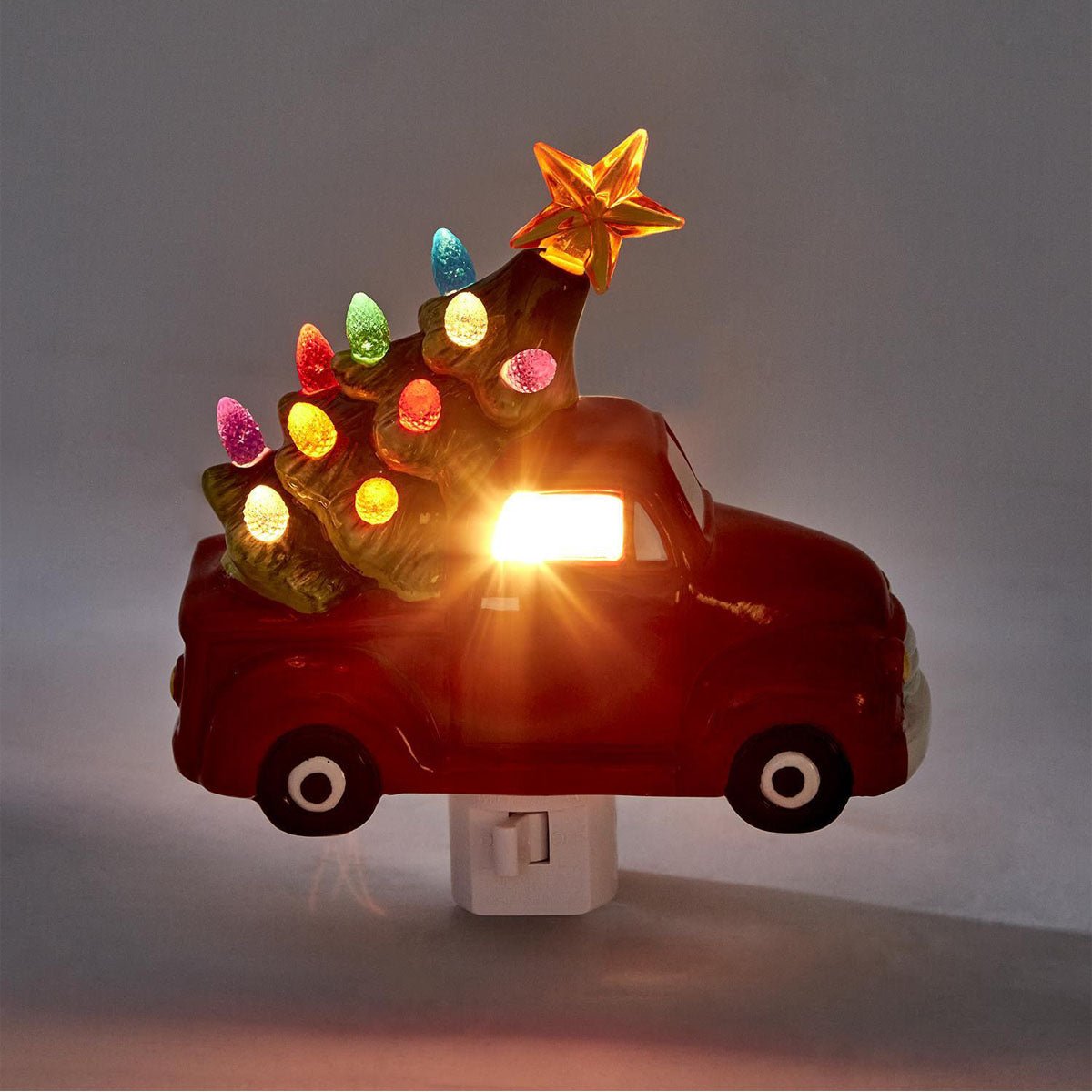 Vintage Truck with Christmas Tree Nightlight Decor - Lockwood Shop - Twos Company