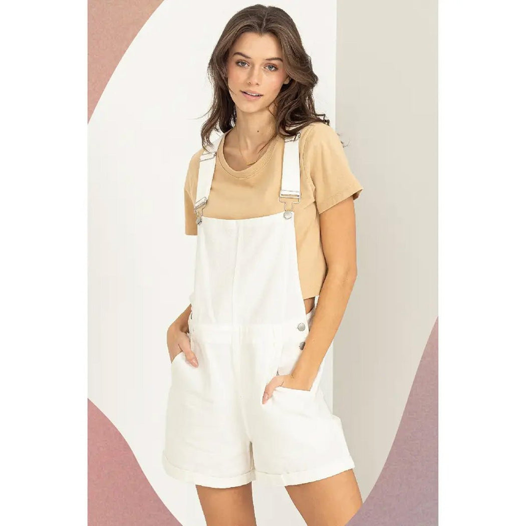 Weekend Chiller Twill Overall Romper in Off White - Lockwood Shop - Hyfve