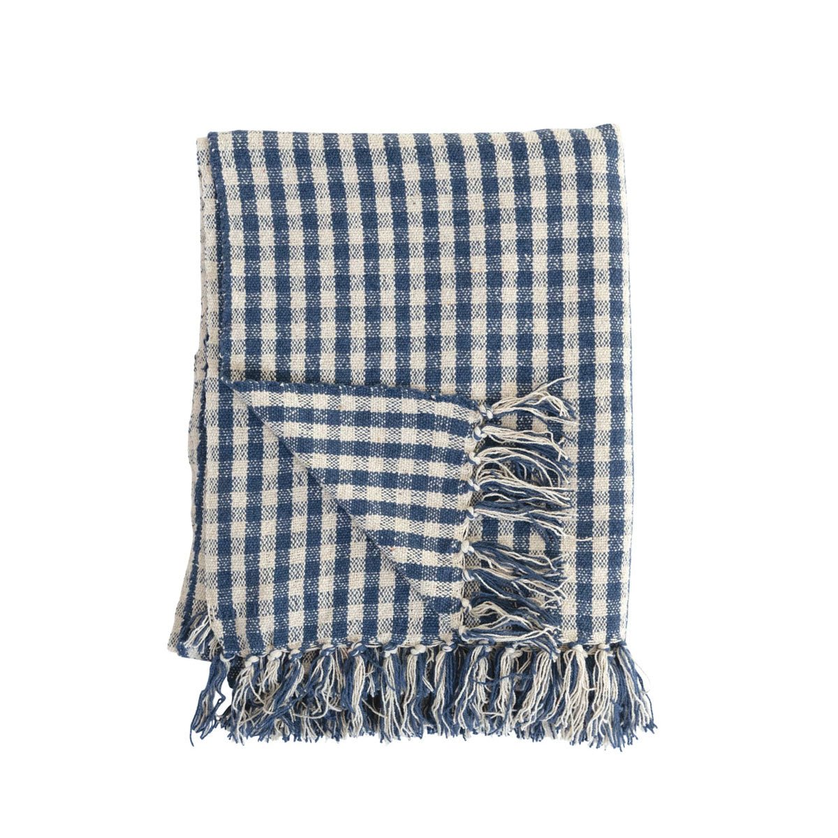 Woven Recycled Cotton Blend Throw w/ Fringe Gingham - Lockwood Shop - Creative Co-Op