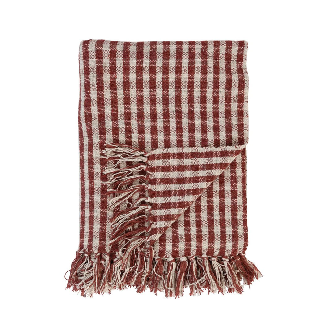 Woven Recycled Cotton Blend Throw w/ Fringe Gingham - Lockwood Shop - Creative Co-Op