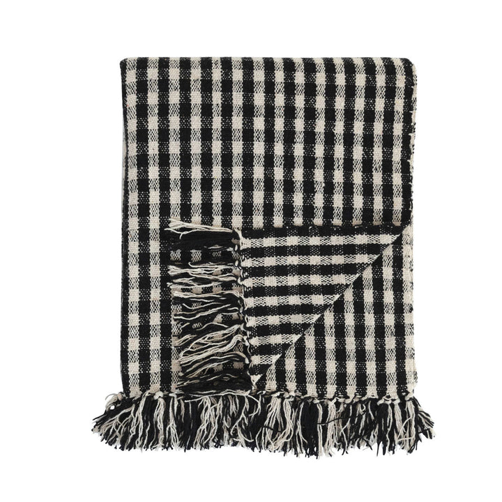 Woven Recycled Cotton Blend Throw w/ Fringe Gingham - Lockwood Shop - Creative Co-Op