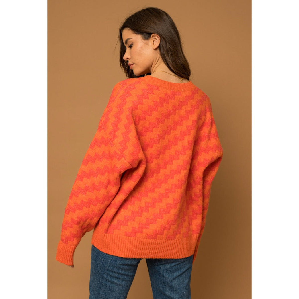 Zig Zag Striped Knit Sweater in Orange/Red - Lockwood Shop - Gilli